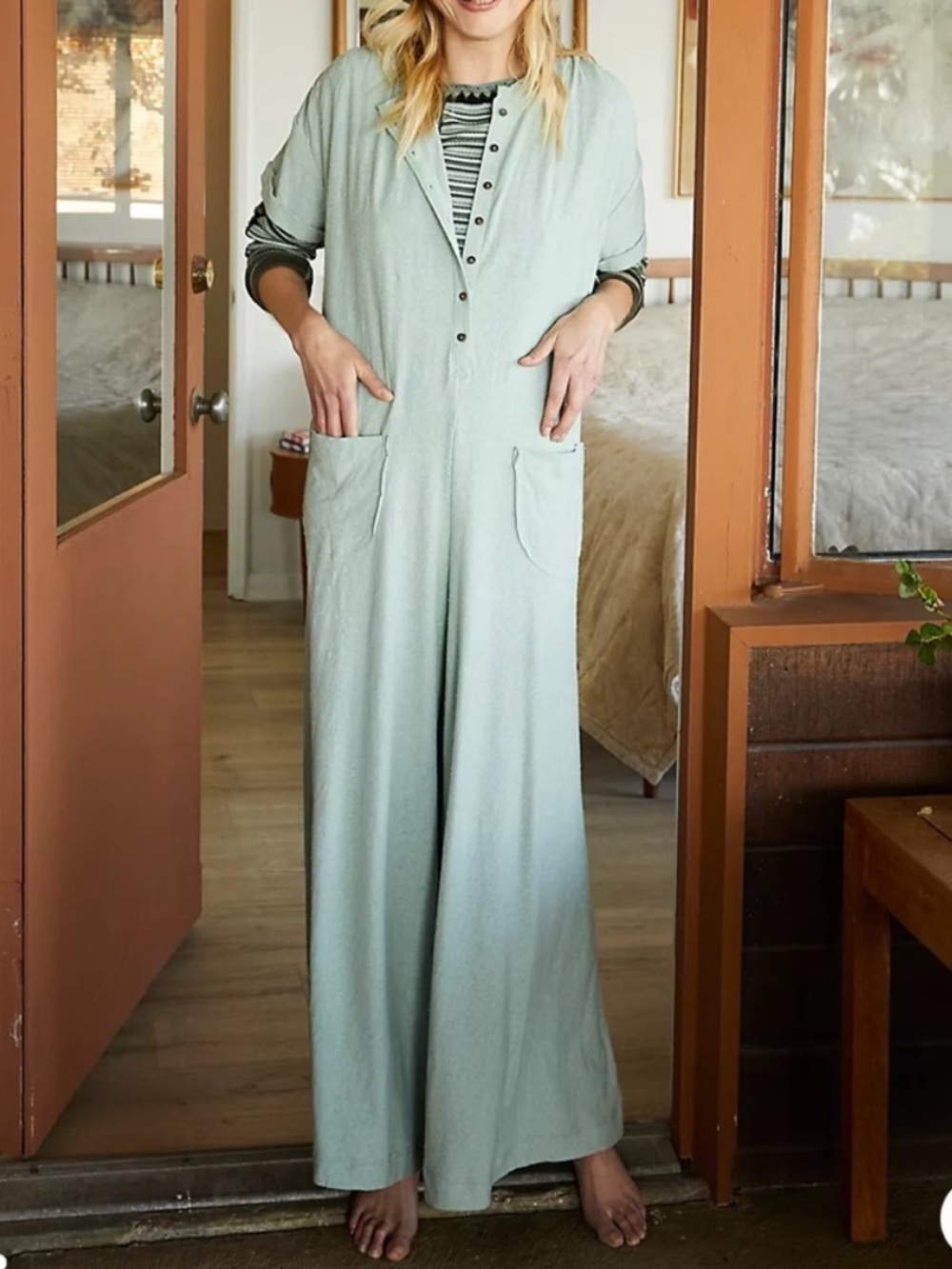 Free People FP Beach My Go-To Jumpsuit Light Blue Gray